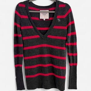 Vintage 2000s/Y2K Abercrombie & Fitch Striped V-Neck Sweater 100% Wool